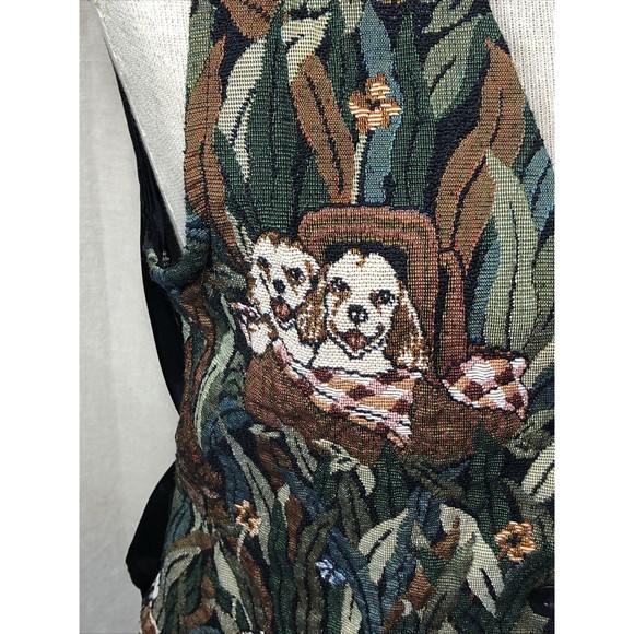 CABIN CREEK Vest Tapestry Puppy Dog Equestrian Hunting Size Med Petite Women's - Picture 4 of 15